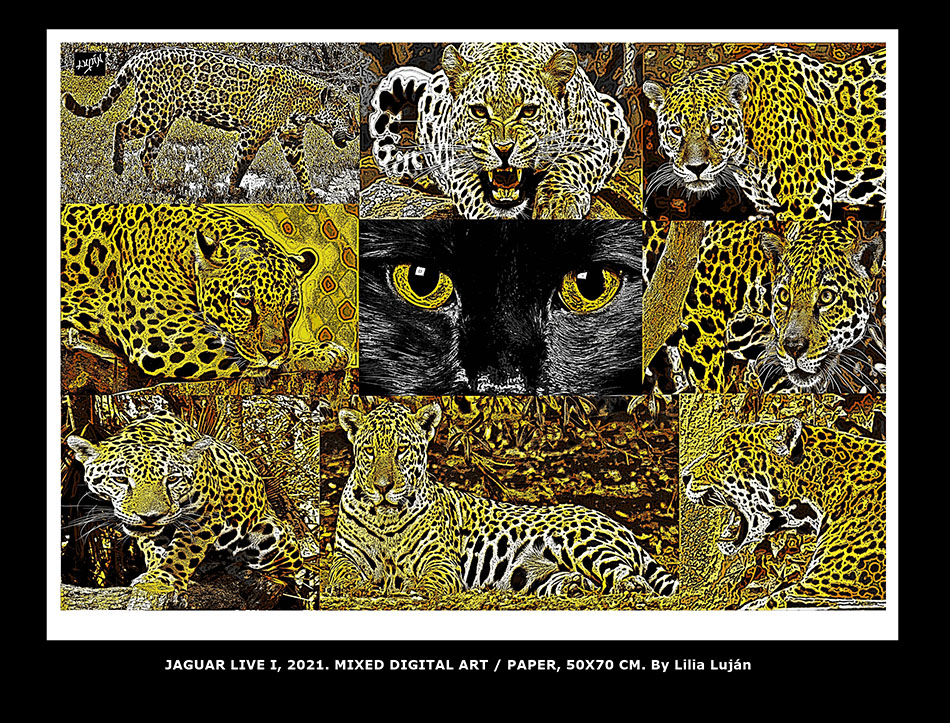 JAGUAR LIVE I, 2021. MIXED DIGITAL ART-PAPER, 50X70 CM. By Lilia Luján